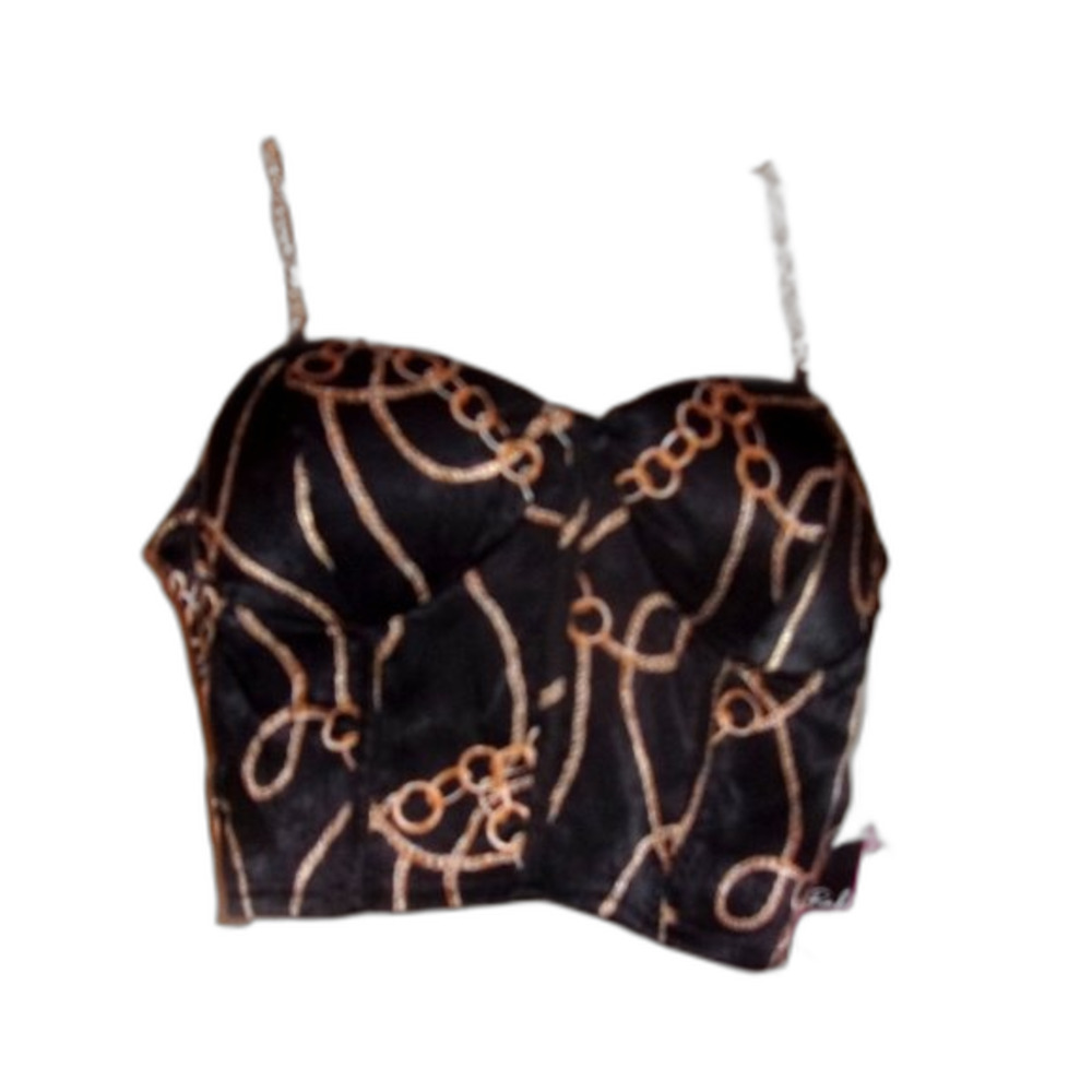 Rabbit Rose Black and Gold Print Medium Halter Top NWT